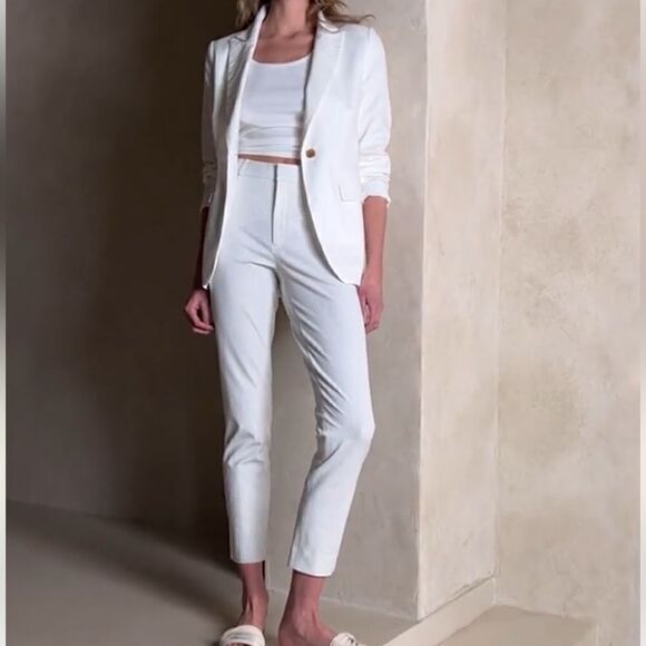 Banana Republic White with thin grey stripes full length high rise Sloan Pants - Picture 1 of 9